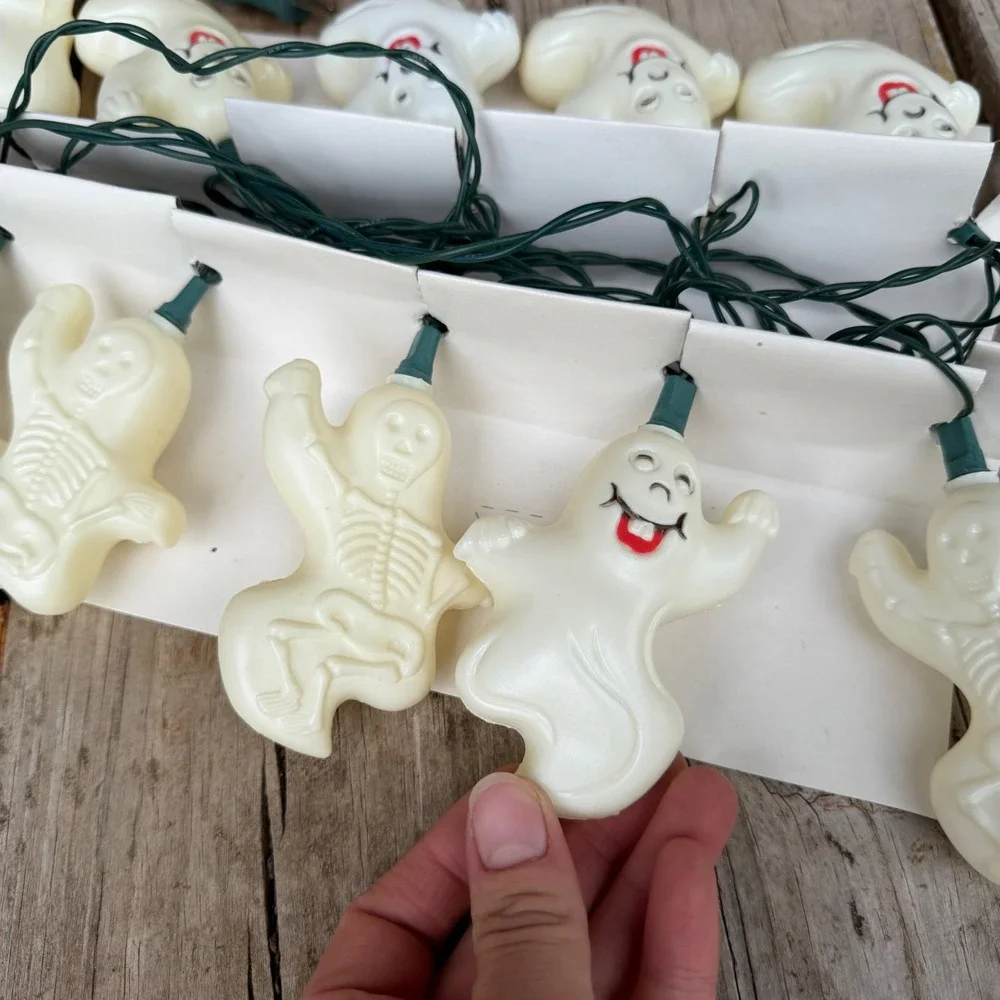 Blow Mold Halloween Novelty String Lights Ghost Skeleton White 10 Count